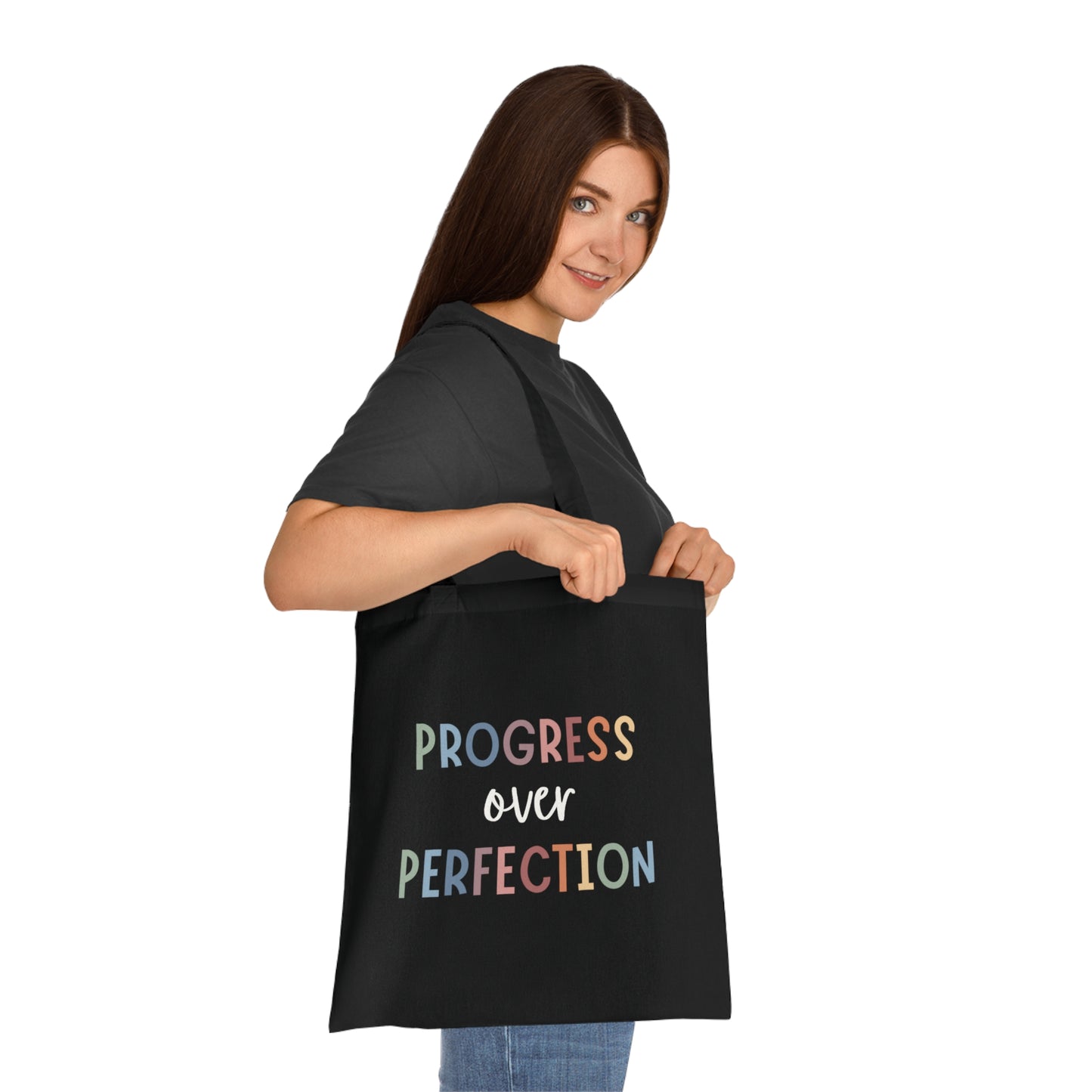 Progress Over Perfection • Eco-Friendly Cotton Grocery Tote