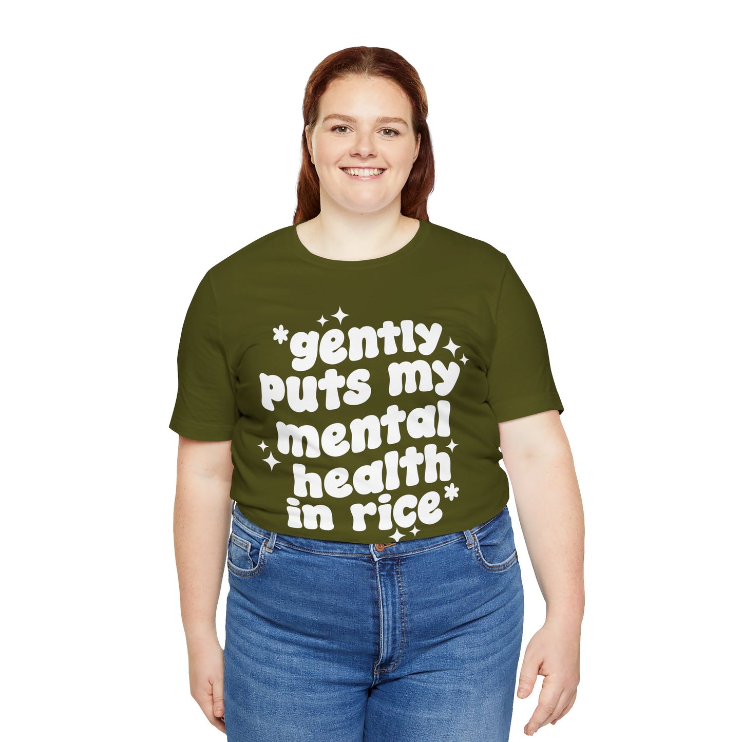 Gently Puts My Mental Health in Rice • Unisex Adult Short Sleeve Tee
