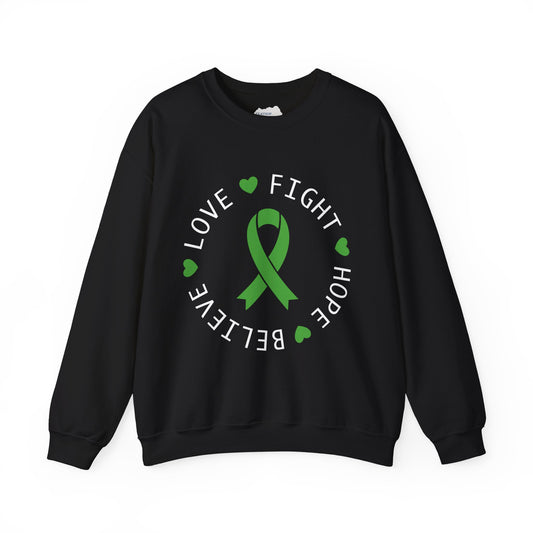 Love. Fight. Hope. Believe. Green Ribbon for Mental Health Sweatshirt • Unisex Crewneck Sweatshirt