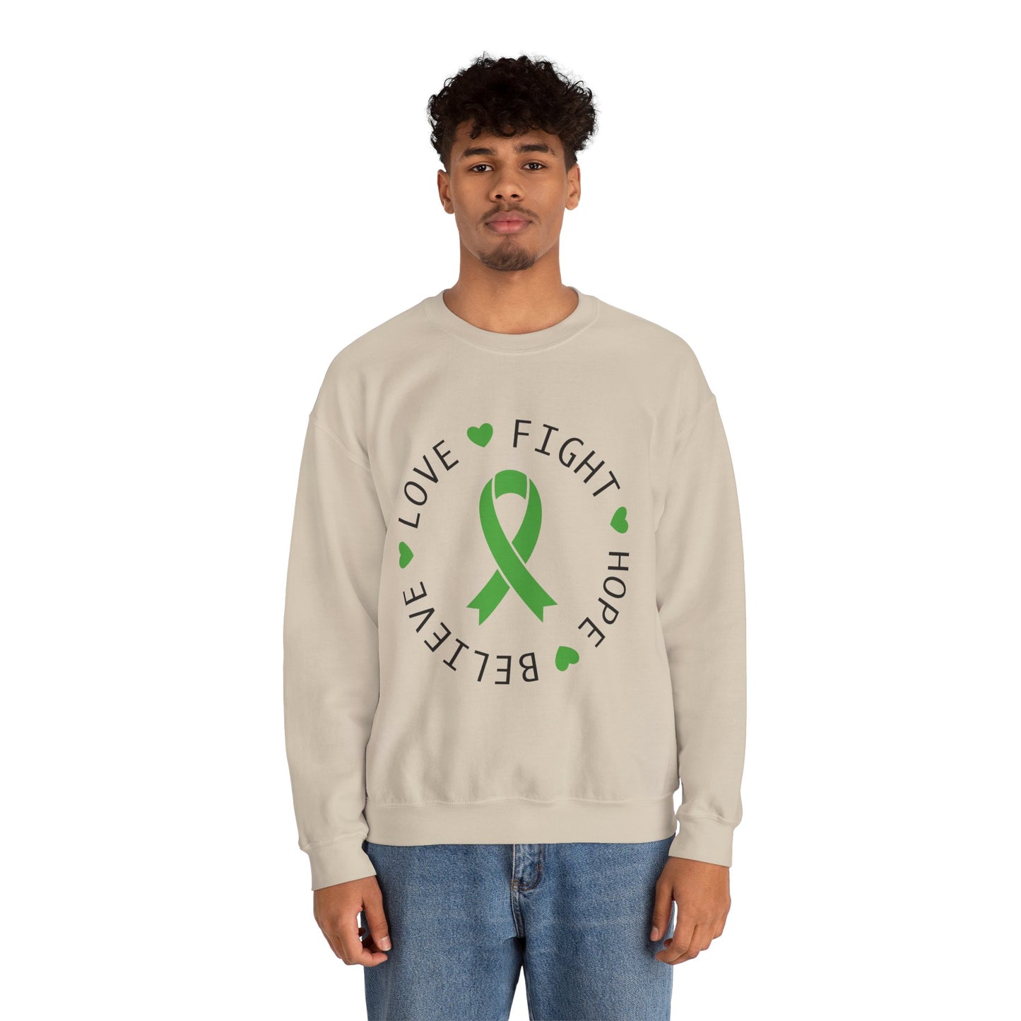 Love. Fight. Hope. Believe. Green Ribbon for Mental Health Sweatshirt • Unisex Crewneck Sweatshirt