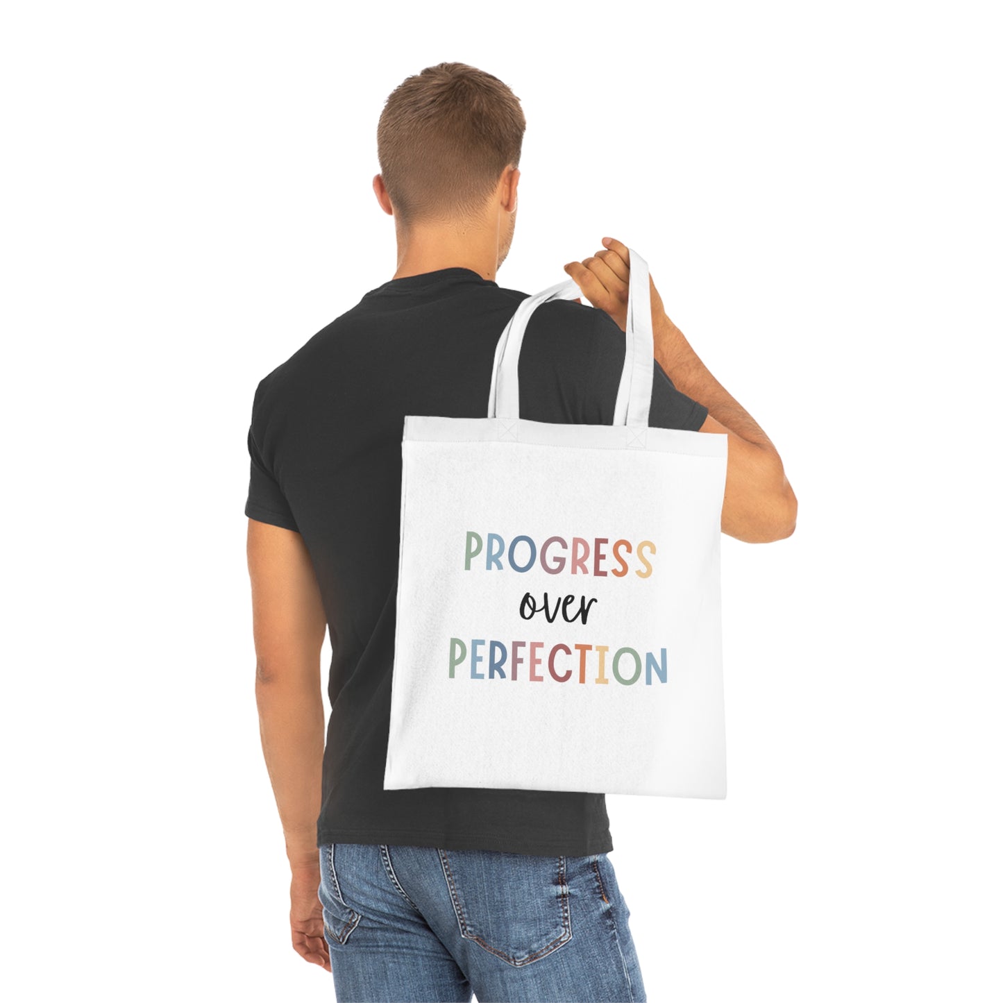 Progress Over Perfection • Eco-Friendly Cotton Grocery Tote