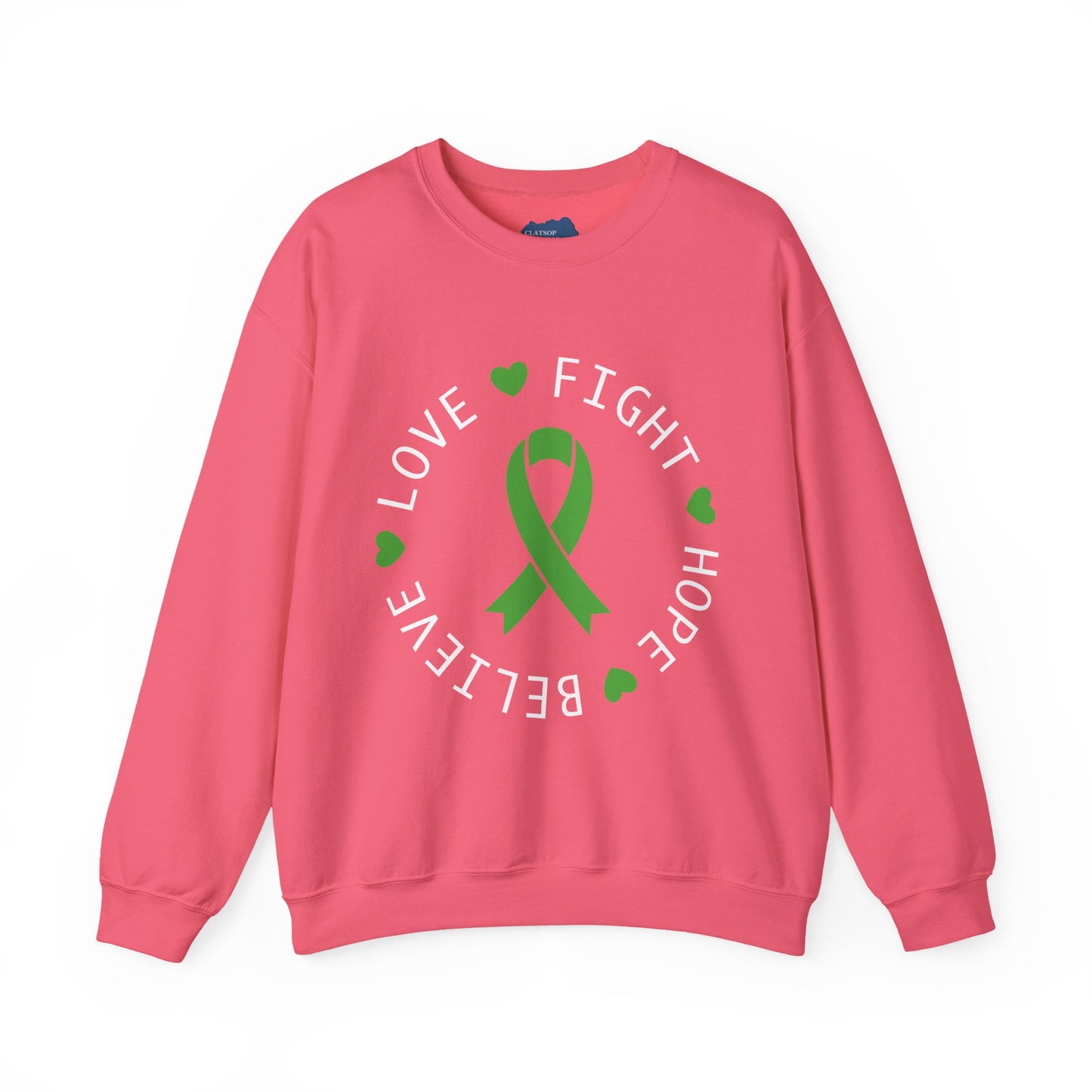 Love. Fight. Hope. Believe. Green Ribbon for Mental Health Sweatshirt • Unisex Crewneck Sweatshirt