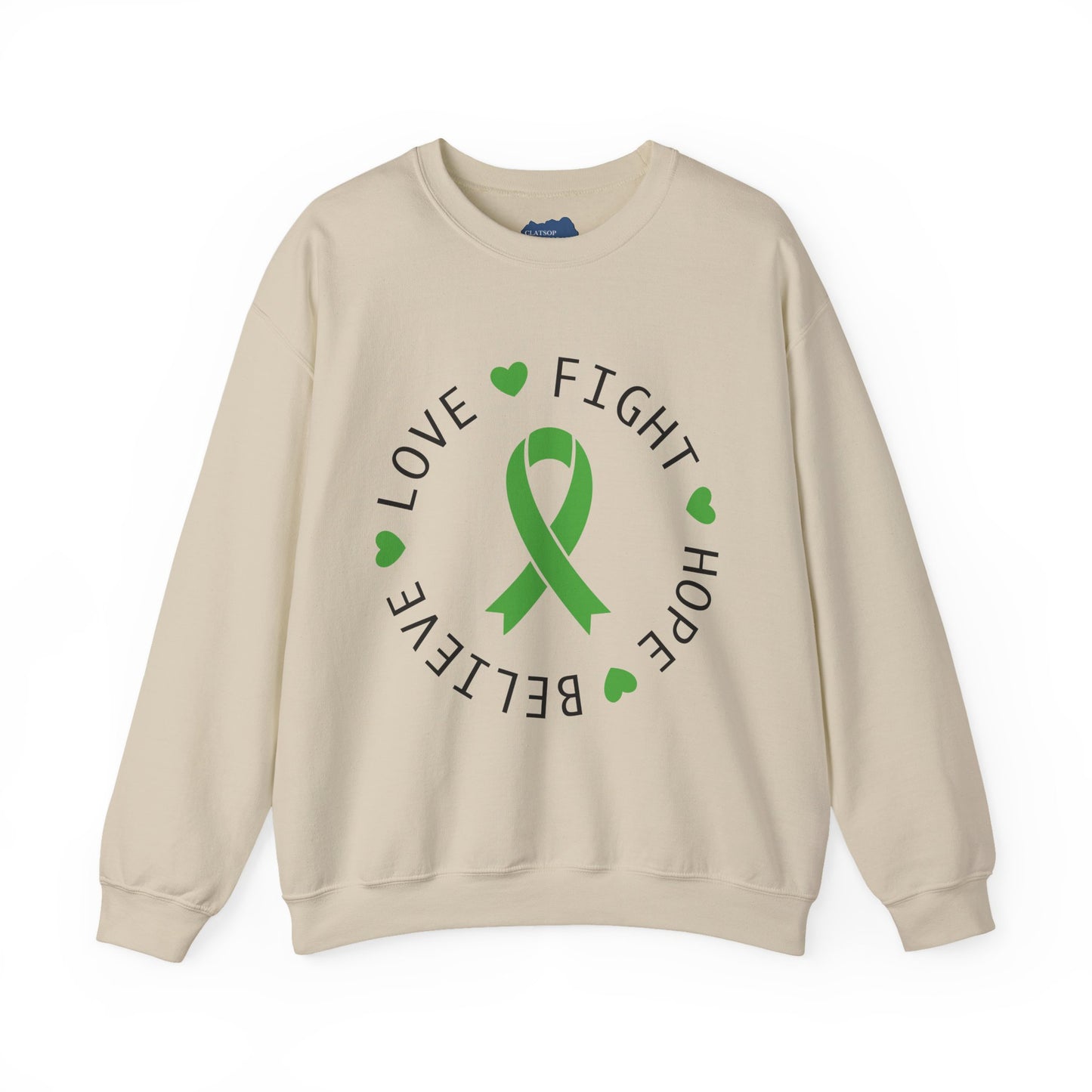 Love. Fight. Hope. Believe. Green Ribbon for Mental Health Sweatshirt • Unisex Crewneck Sweatshirt