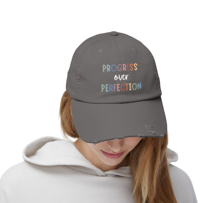 Progress Over Perfection • Unisex Distressed Hat