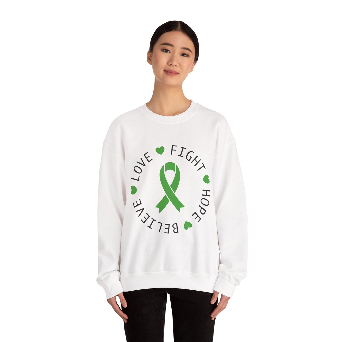 Love. Fight. Hope. Believe. Green Ribbon for Mental Health Sweatshirt • Unisex Crewneck Sweatshirt