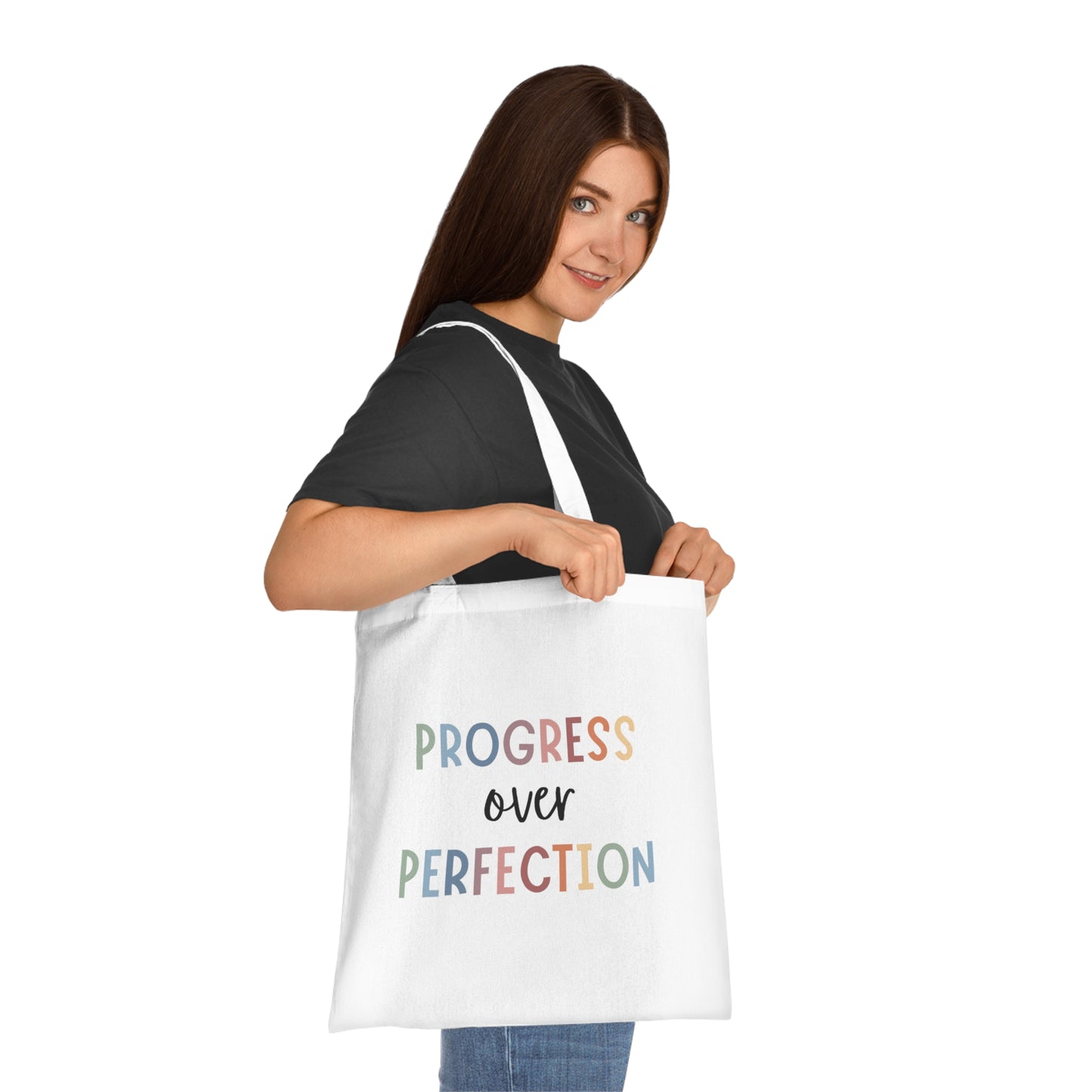 Progress Over Perfection • Eco-Friendly Cotton Grocery Tote