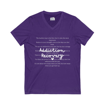 Addiction Recovery Inspirational Message • Unisex Adult V-Neck T-Shirt