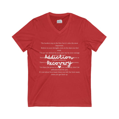 Addiction Recovery Inspirational Message • Unisex Adult V-Neck T-Shirt