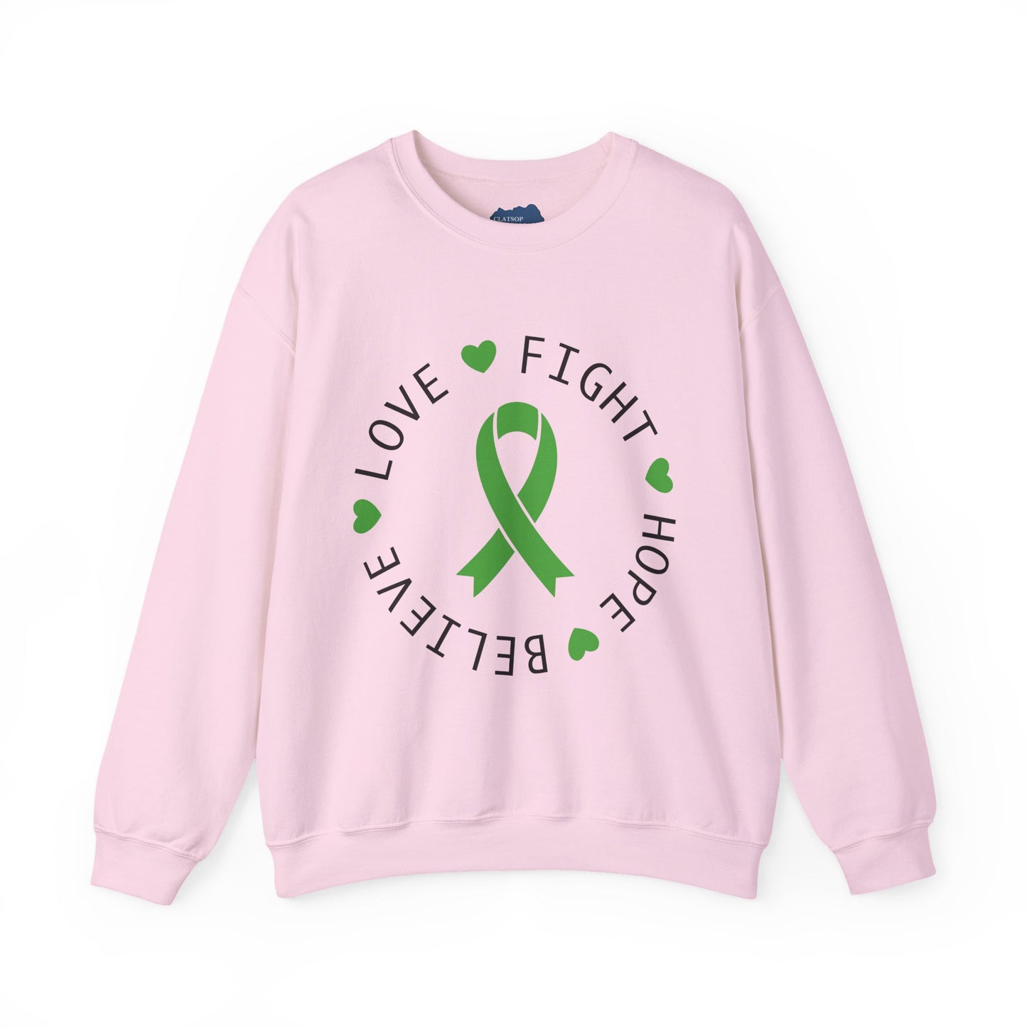 Love. Fight. Hope. Believe. Green Ribbon for Mental Health Sweatshirt • Unisex Crewneck Sweatshirt
