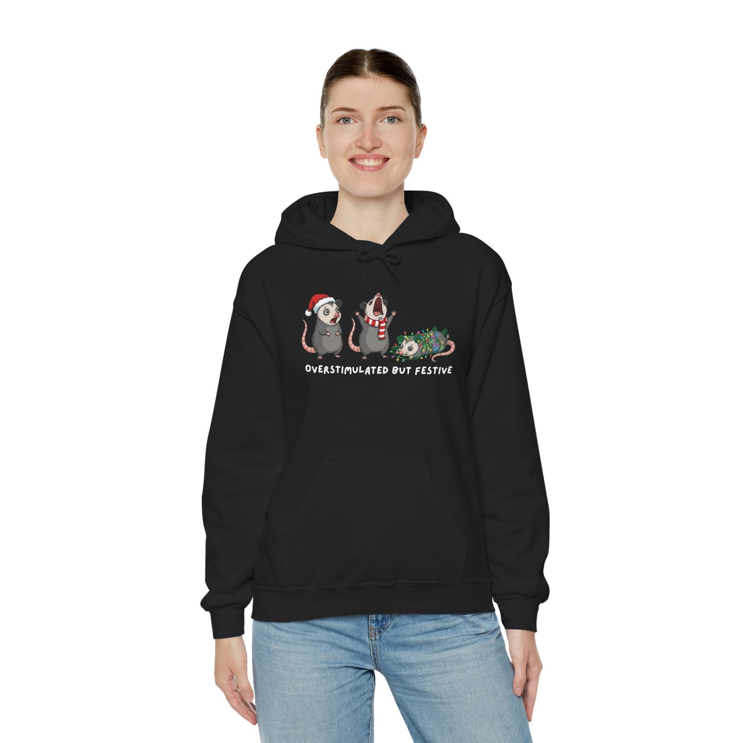 "Overstimulated But Festive" Christmas • Unisex Adult Hoodie
