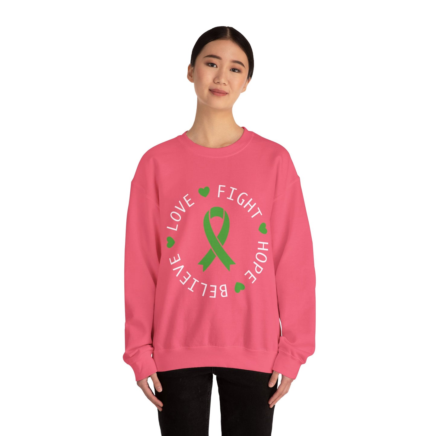 Love. Fight. Hope. Believe. Green Ribbon for Mental Health Sweatshirt • Unisex Crewneck Sweatshirt