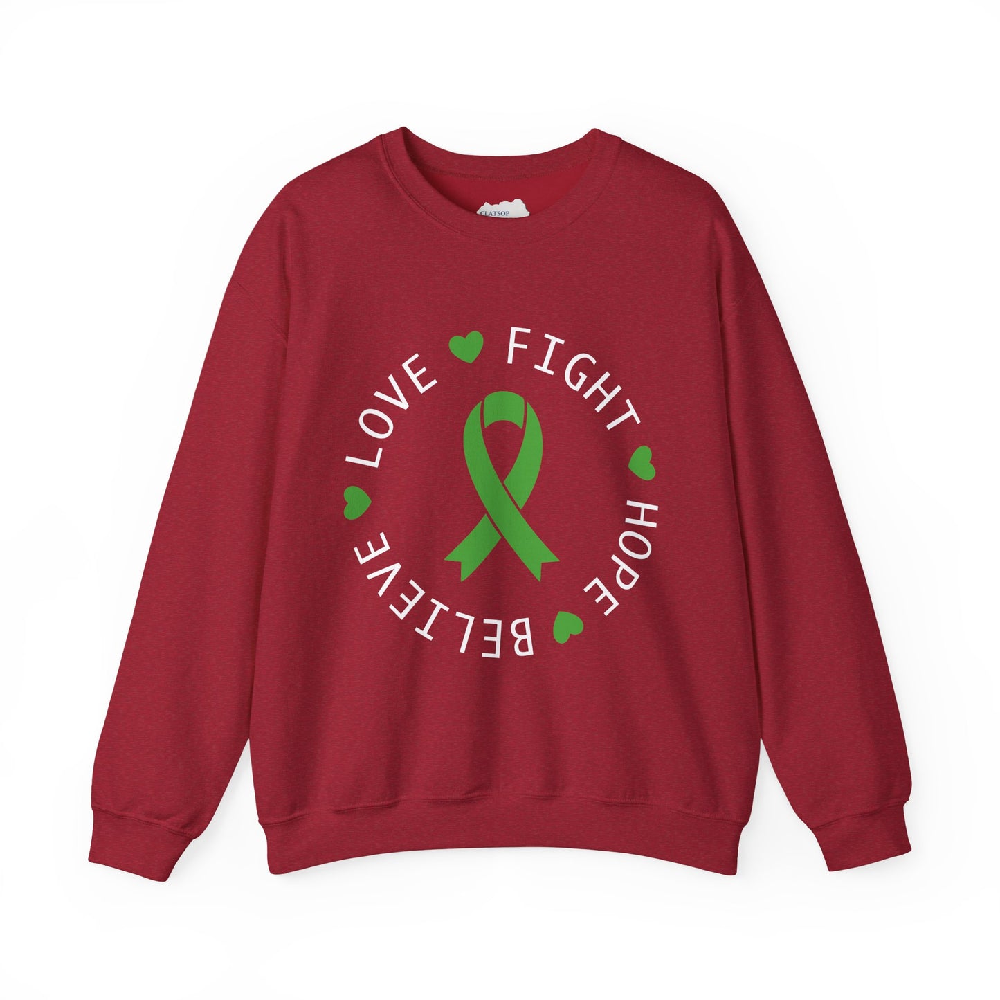Love. Fight. Hope. Believe. Green Ribbon for Mental Health Sweatshirt • Unisex Crewneck Sweatshirt
