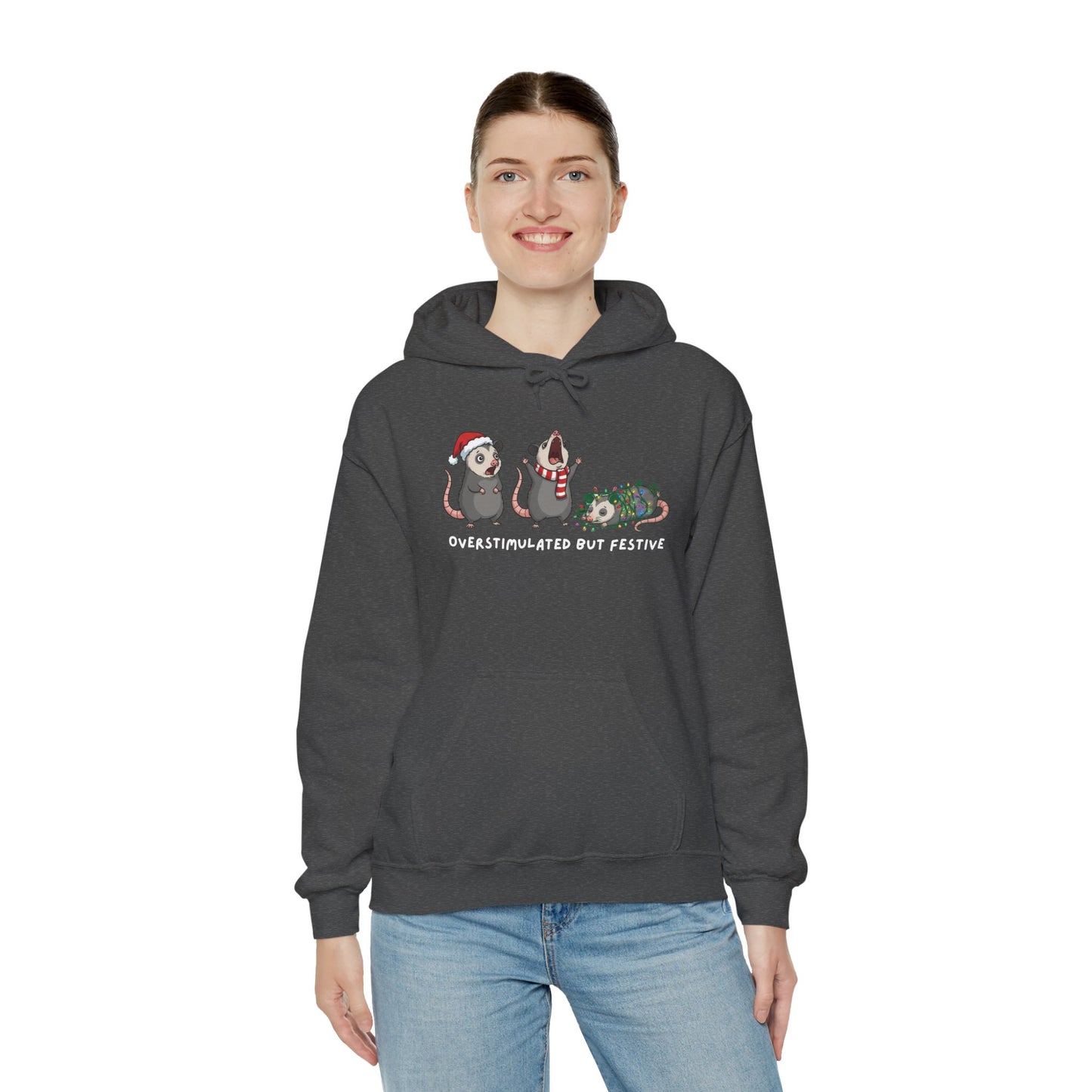 "Overstimulated But Festive" Christmas • Unisex Adult Hoodie