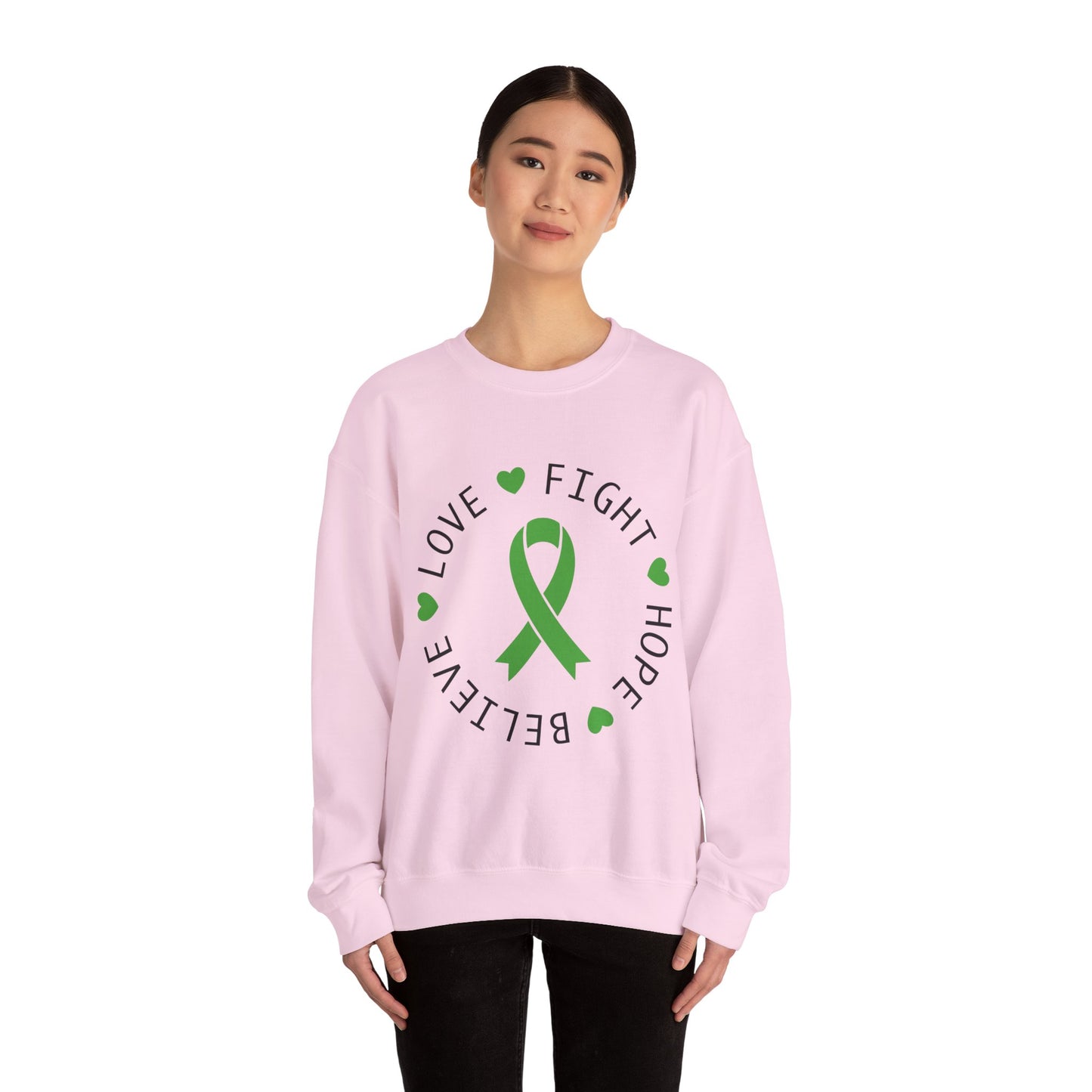 Love. Fight. Hope. Believe. Green Ribbon for Mental Health Sweatshirt • Unisex Crewneck Sweatshirt