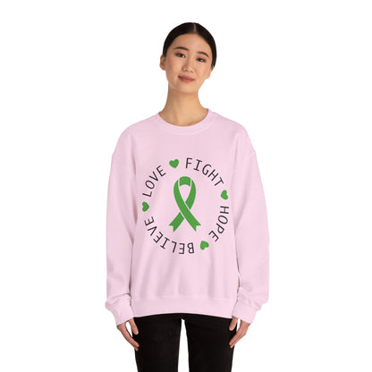 Love. Fight. Hope. Believe. Green Ribbon for Mental Health Sweatshirt • Unisex Crewneck Sweatshirt
