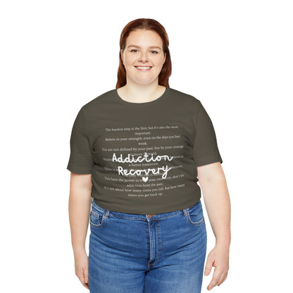 Addiction Recovery Inspirational Message • Unisex Adult Short Sleeve T-Shirt