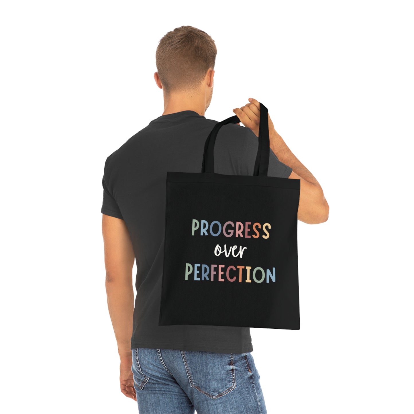 Progress Over Perfection • Eco-Friendly Cotton Grocery Tote