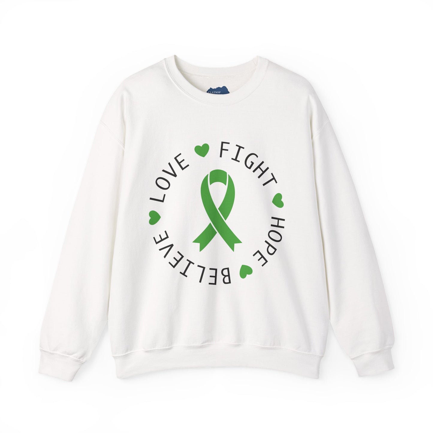 Love. Fight. Hope. Believe. Green Ribbon for Mental Health Sweatshirt • Unisex Crewneck Sweatshirt