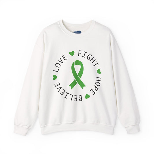 Love. Fight. Hope. Believe. Green Ribbon for Mental Health Sweatshirt • Unisex Crewneck Sweatshirt