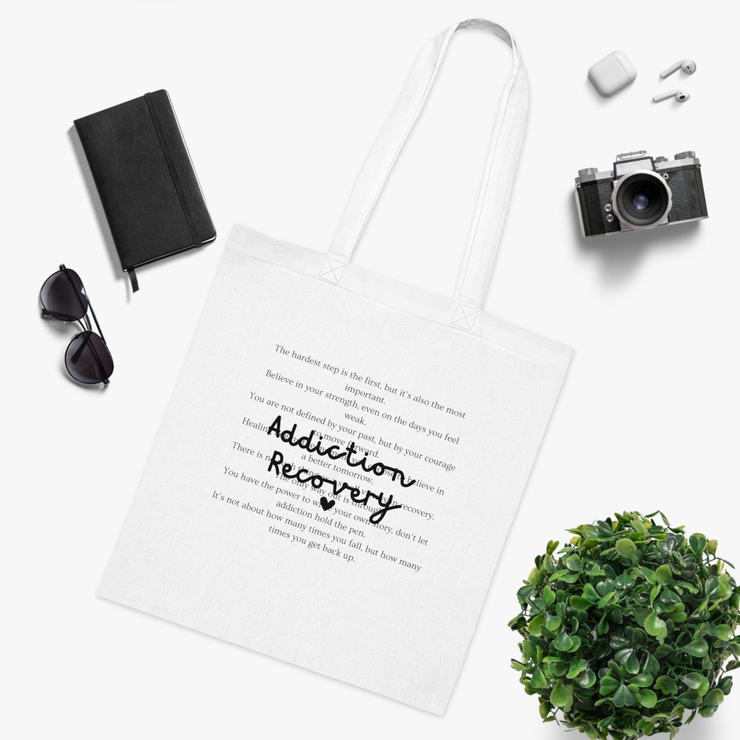 Addiction Recovery Inspirational Message Tote • Eco-Friendly Cotton Grocery Tote