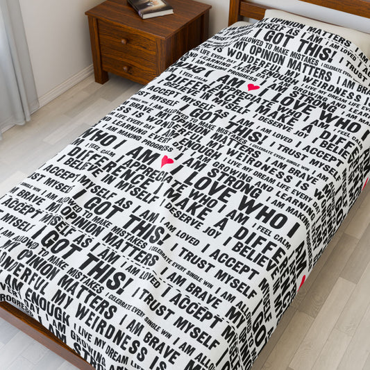 Daily Affirmations in Black & White | Plush Velveteen Blanket