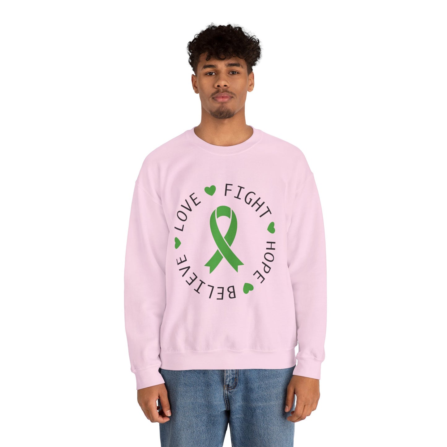 Love. Fight. Hope. Believe. Green Ribbon for Mental Health Sweatshirt • Unisex Crewneck Sweatshirt