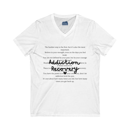 Addiction Recovery Inspirational Message • Unisex Adult V-Neck T-Shirt
