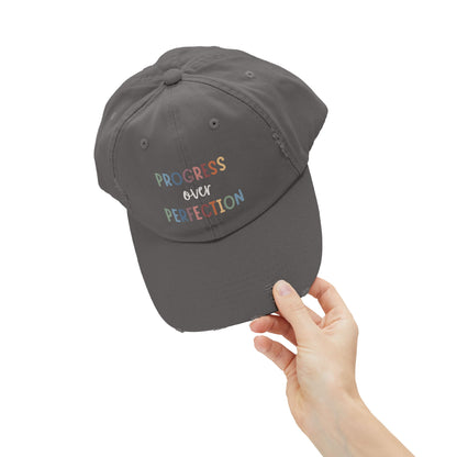 Progress Over Perfection • Unisex Distressed Hat