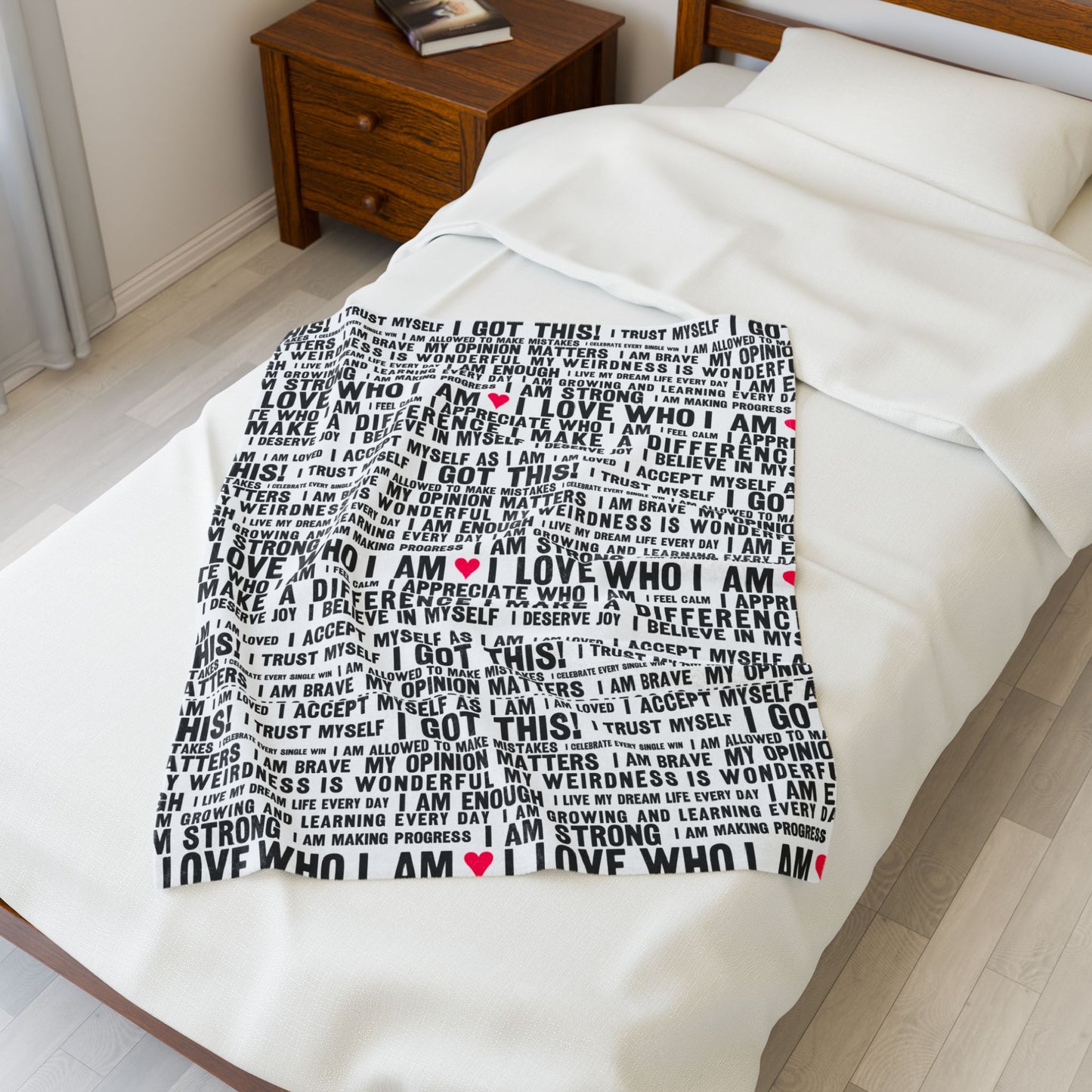 Daily Affirmations in Black & White | Plush Velveteen Blanket