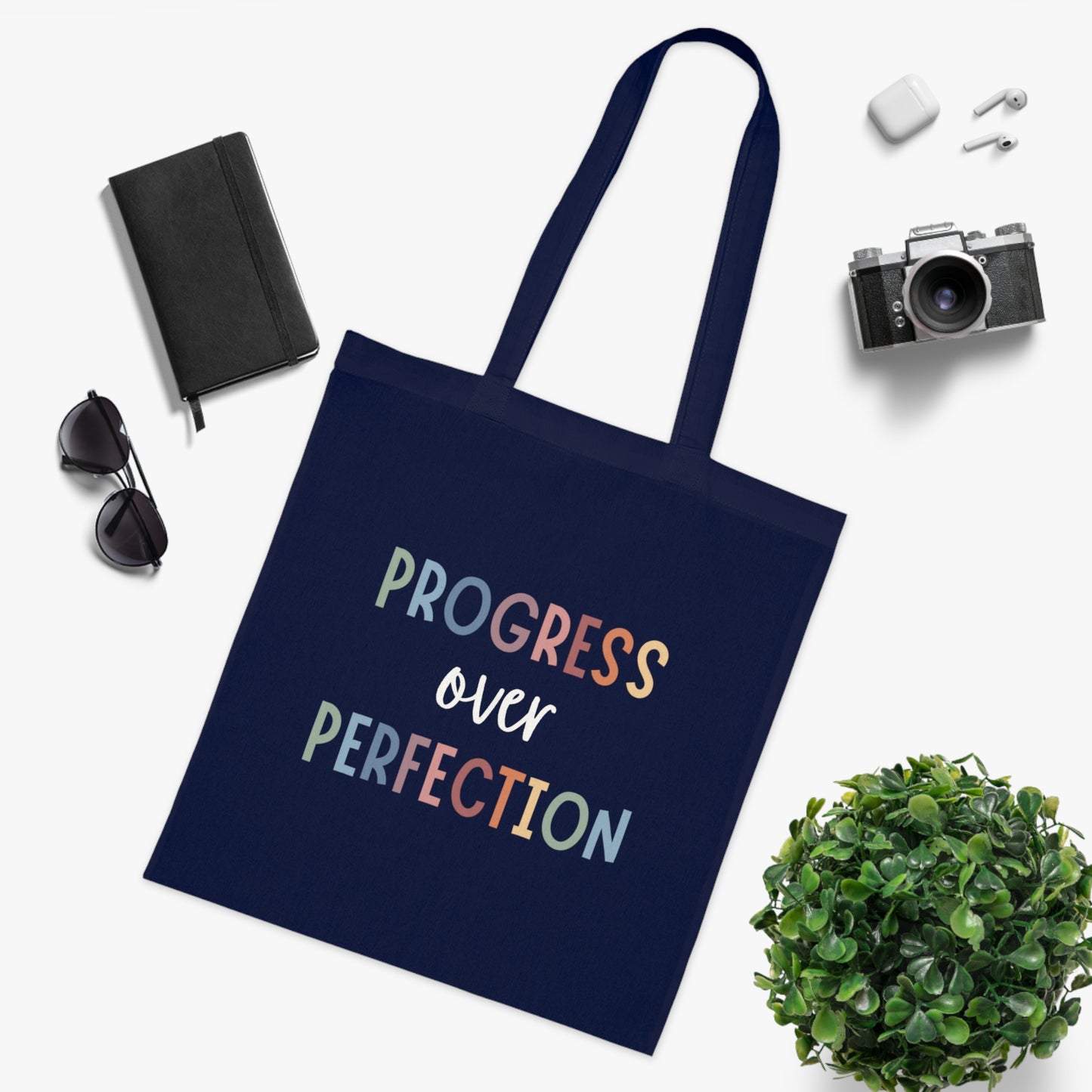 Progress Over Perfection • Eco-Friendly Cotton Grocery Tote
