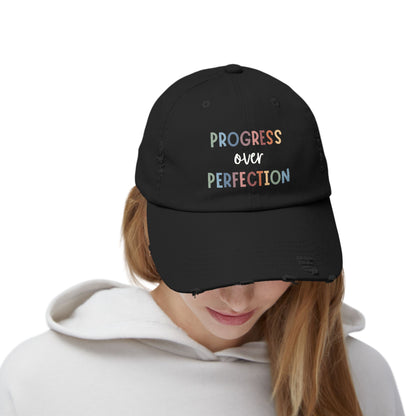 Progress Over Perfection • Unisex Distressed Hat