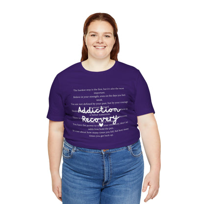 Addiction Recovery Inspirational Message • Unisex Adult Short Sleeve T-Shirt