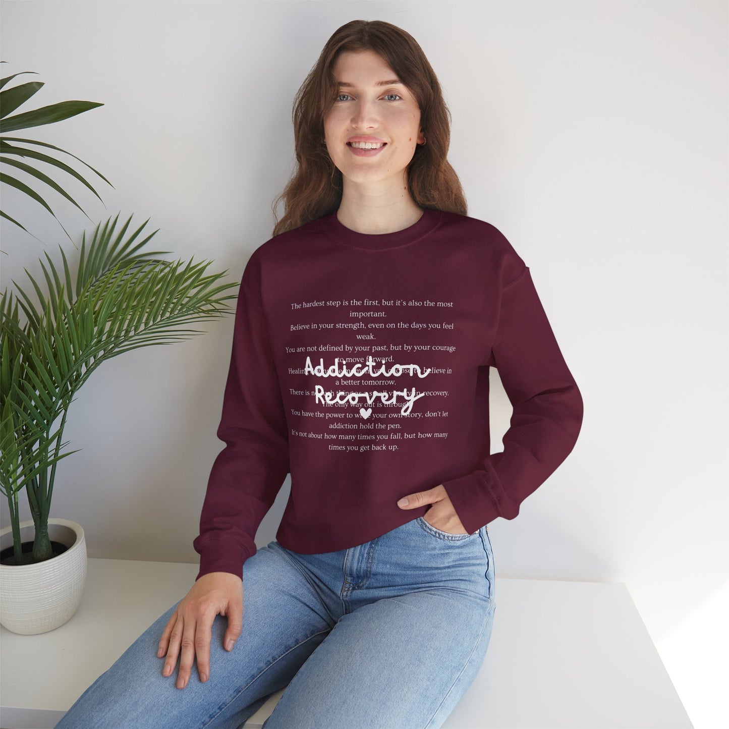 Addiction Recovery Inspirational Message Crewneck • Unisex Crewneck Sweatshirt
