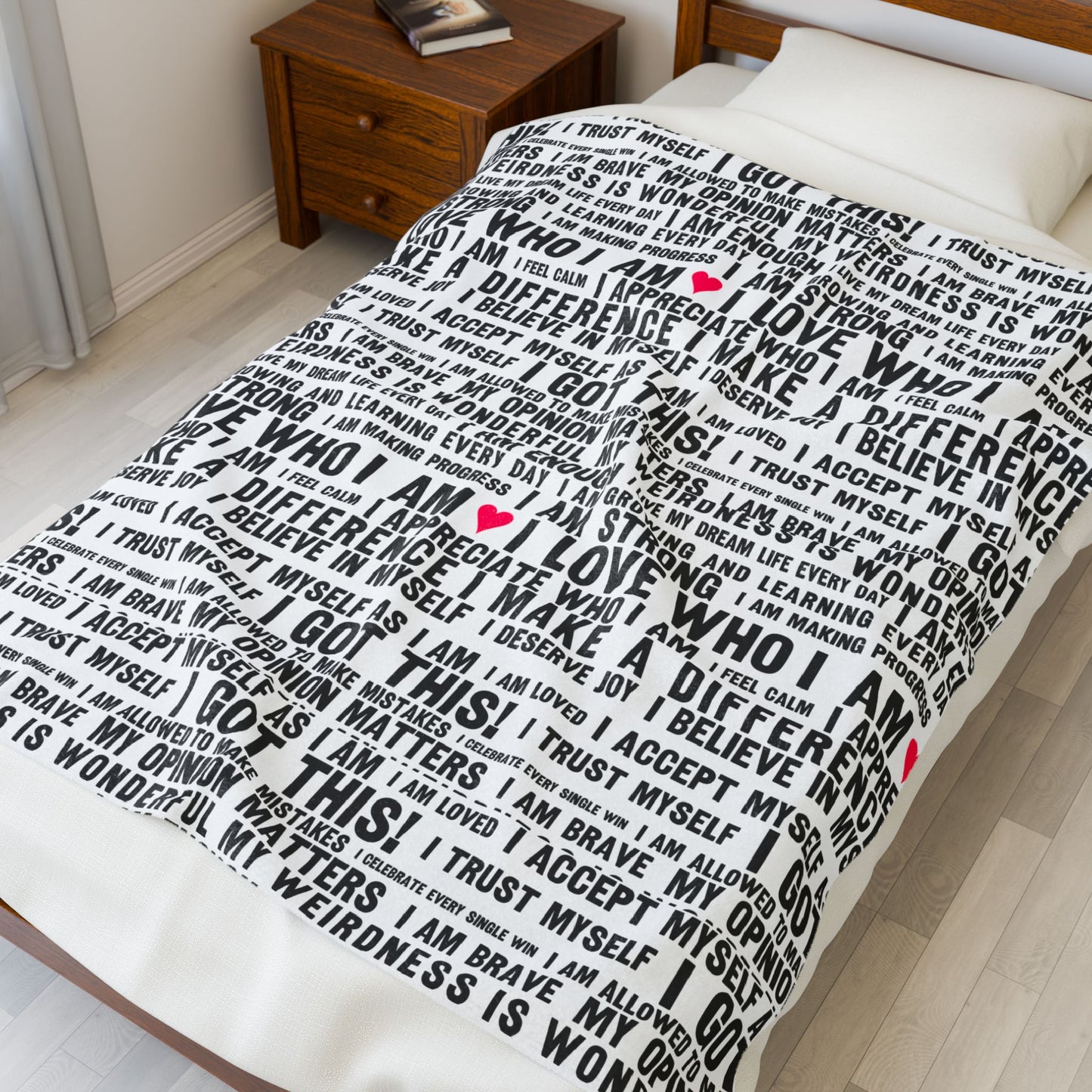 Daily Affirmations in Black & White | Plush Velveteen Blanket