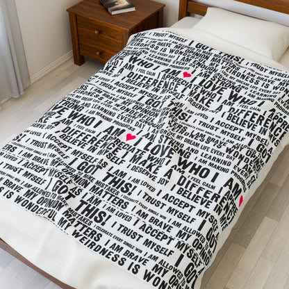Daily Affirmations in Black & White | Plush Velveteen Blanket