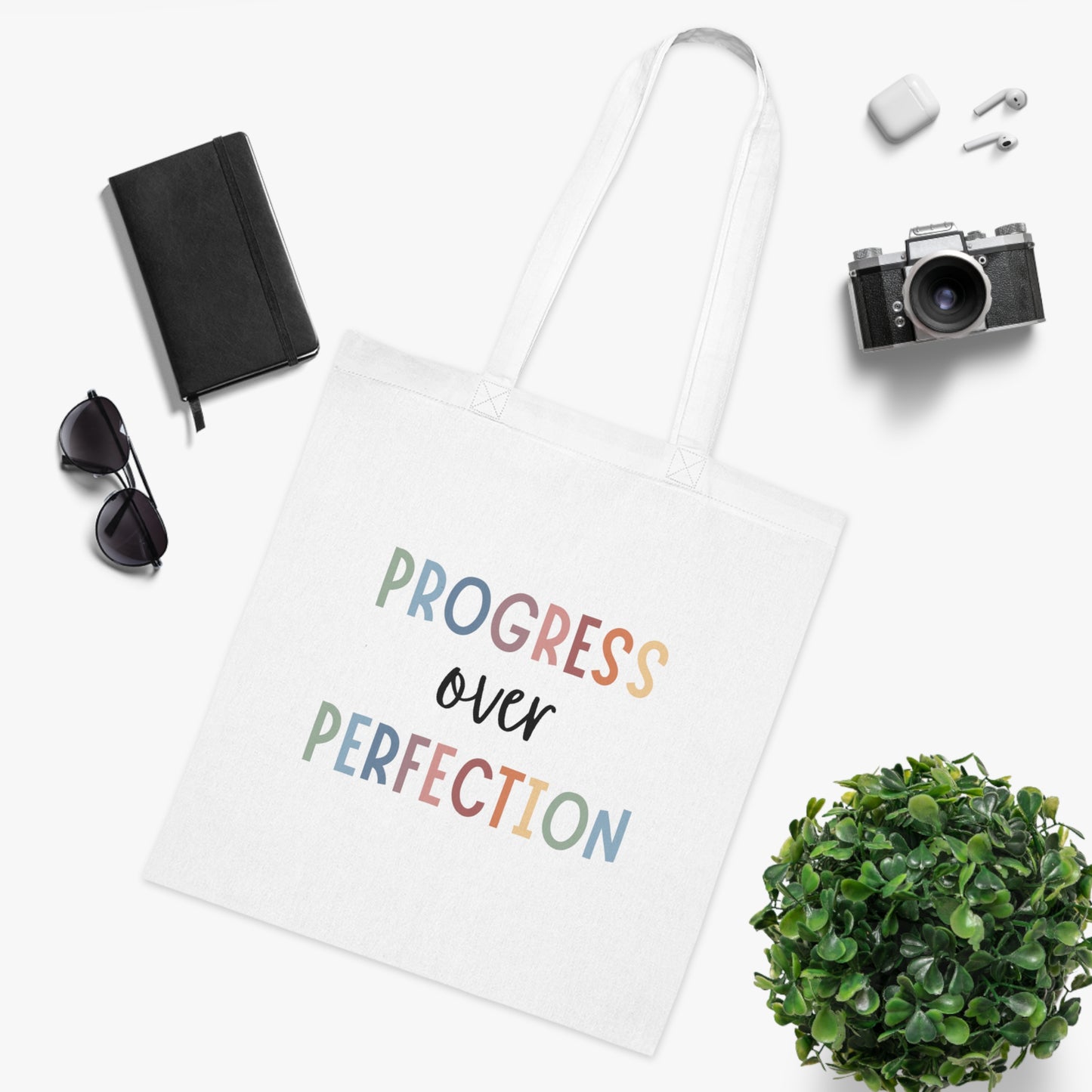 Progress Over Perfection • Eco-Friendly Cotton Grocery Tote