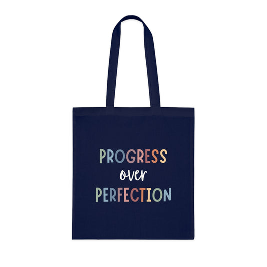 Progress Over Perfection • Eco-Friendly Cotton Grocery Tote