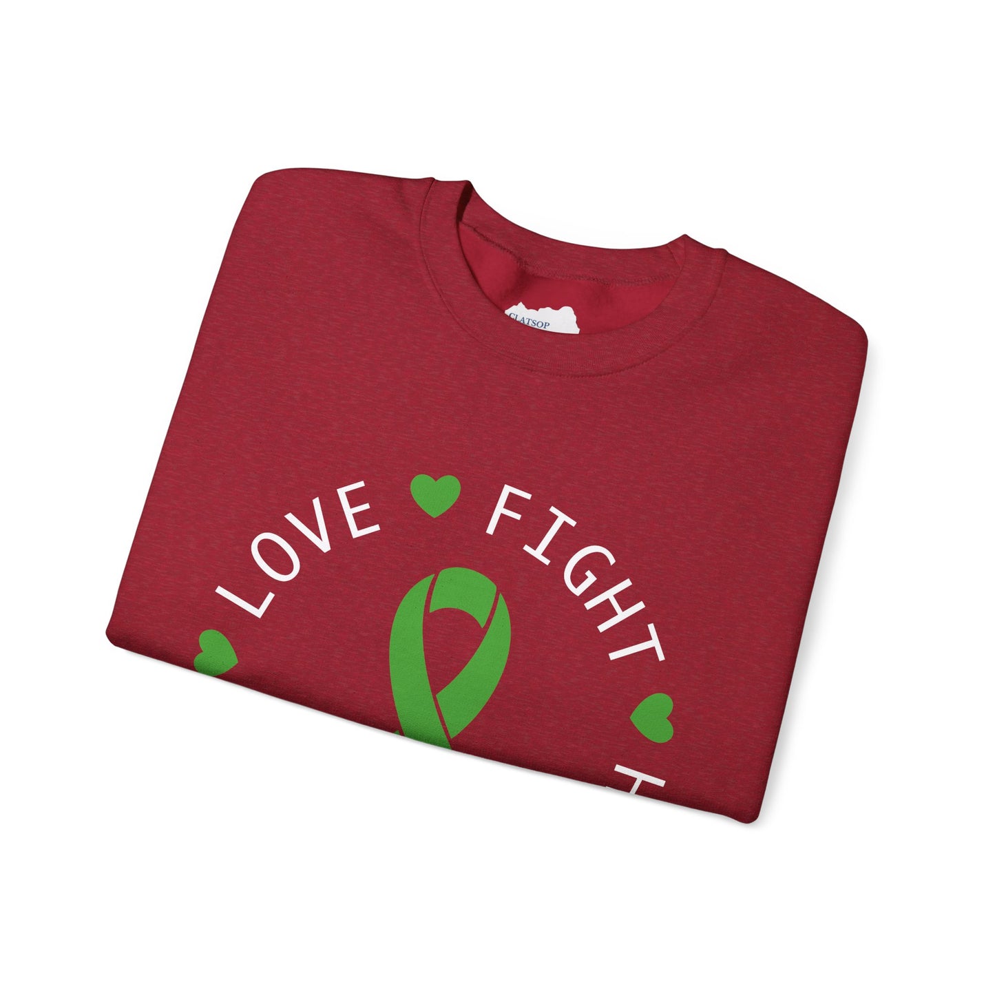 Love. Fight. Hope. Believe. Green Ribbon for Mental Health Sweatshirt • Unisex Crewneck Sweatshirt