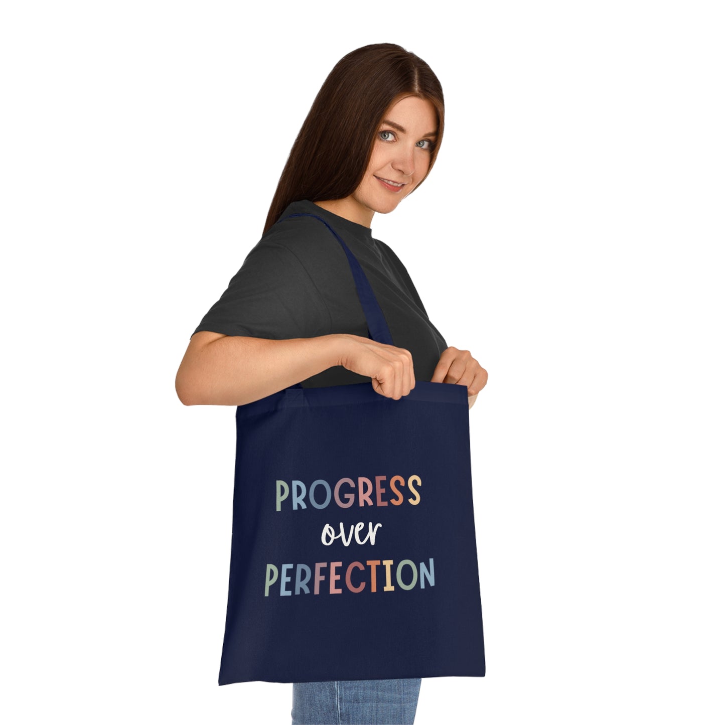 Progress Over Perfection • Eco-Friendly Cotton Grocery Tote