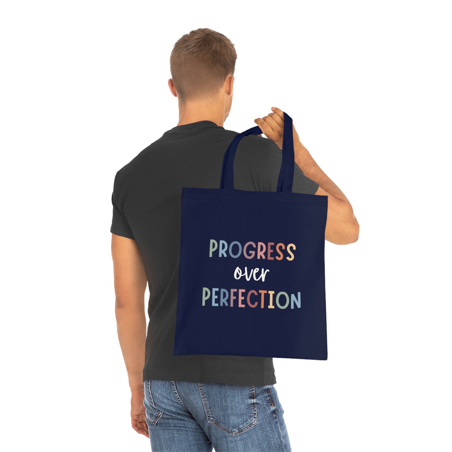 Progress Over Perfection • Eco-Friendly Cotton Grocery Tote
